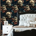 thumbnail image 2 of Gothic Peel and Stick Wallpaper Floral Skulls Dark Botanical Vintage Gothic Style Wall Mural 23.6in x 9.8ft Self Adhesive Removable Wall Paper Renter Friendly Wallpaper for Nursery Bedroom Cabinets, 2 of 8