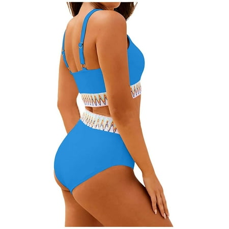 High Waisted Bikini Women S Round Neck High Waist Sexy Bikini Tankini Two Piece Beach Swimsuit Swimsuit Blue Blended Swimsuit XXL