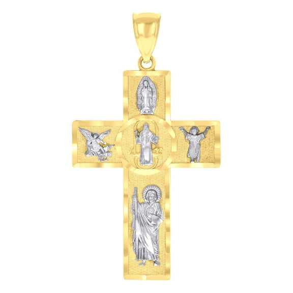 10k Two-tone Gold Mens Cross Religious Charm Pendant Pendant Necklace for Men