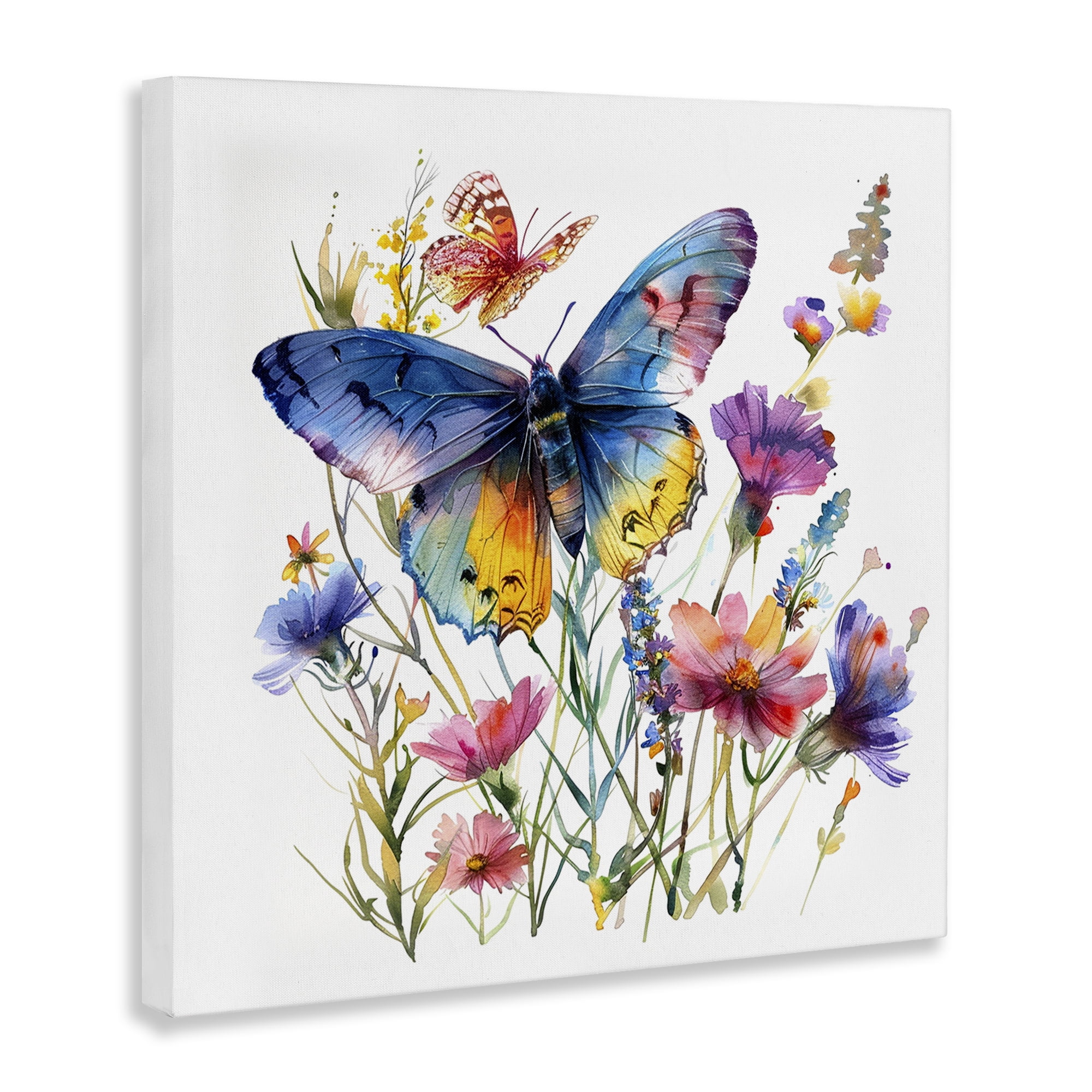 Stupell Industries Blue Toned Butterfly Garden Insects Painting Wrapped Canvas Art Print Wall Art, 30 x 30