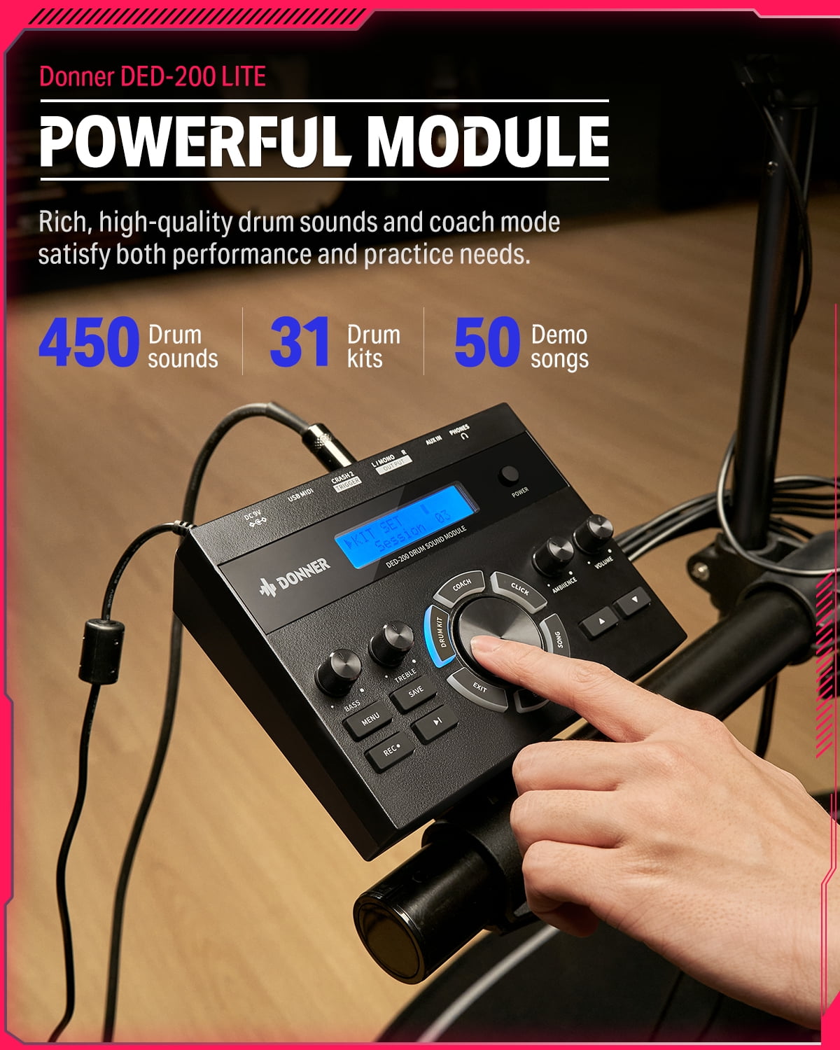 Donner Adults Electric Drum Set 31 Kits and 450+ Sounds, Throne, Headphones, Sticks, USB MIDI, DED-200 New Lite