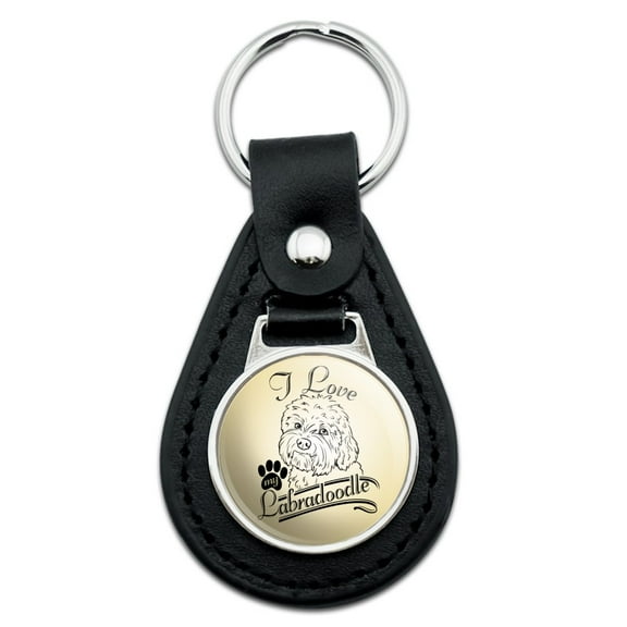 I Love My Labradoodle Black Leather Keychain