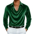 thumbnail image 2 of Guieoi Shirts for Men Vintage Solid Color Long Sleeve Pleated Collar Top Casual Velvet Men's Shirt Green XL, 2 of 6