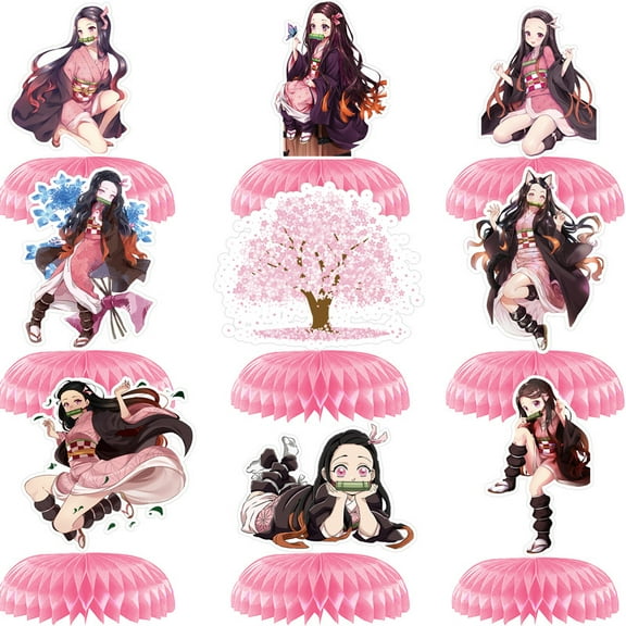 Nezuko Demon Slayer Girl Centerpieces Honeycomb Table Toppers Decorations for Photo Props Birthday Party Decor Supplies