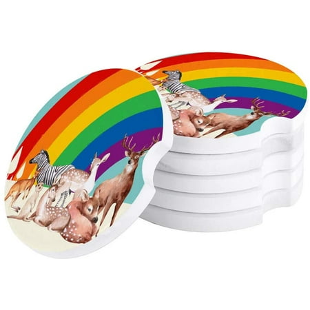 

KXMDXA Forest Rainbow Set of 4 Car Coaster for Drinks Absorbent Ceramic Stone Coasters Cup Mat with Cork Base for Home Kitchen Room Coffee Table Bar Decor