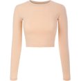 thumbnail image 1 of ORUYROP Women's Solid Long Sleeve Round Neck Crop T Shirt Top, 1 of 4