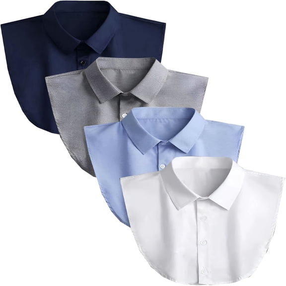 TELOLY 4 Pack Cotton Detachable Dickey Collars, Faux Shirt Front for Women Men, Button-On Layering Blouse Half Shirt for Work Daily Wear Office Layering