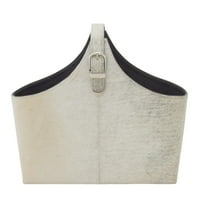 DecMode 15" Gray Leather Handmade Box Style Magazine Holder with Detail Stitching and Curved Buckle Handles