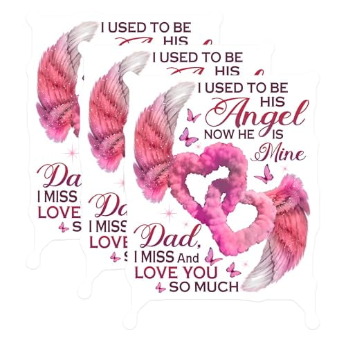 (3 Pack) Dad Angel Wing Decals - Memorial Decal - in Loving Memory Decals - 3 Inches On Longest Side - Easy Peel & Apply - Made in USA - 3MCS4890
