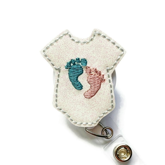 Baby Feet Onesie Badge Reel, OB/GYN Gift, NICU or L&D Nurse ID Clip, Baby Doctor Badge Holder | Scrapheart