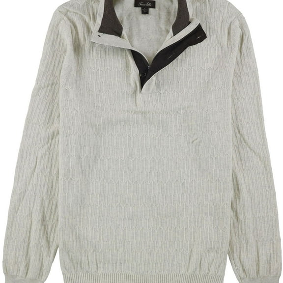 Tasso Elba Mens Mock Neck Textured Pullover Sweater, Off-White, Large