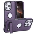 thumbnail image 2 of Designed For iPhone 16 Plus Phone Case,Built-in Contractile Kickstand,Logo View PU Leather Shockproof Anti-fall Ultra Slim Lightweight Rugged Scratch-Resistant Durable Phone Case,Purple, 2 of 8