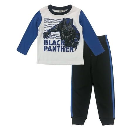 Fleece Boys Pant Set - Marvel Avengers Black Panther Toddler Boys' Fleece T-Shirt & Pants Set, White / Black 3T