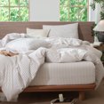 thumbnail image 6 of MooMee Striped Duvet Cover Set Queen 100% Washed Cotton Linen Like Textured Breathable 3-Piece (White& Orange Wide Stripes), 6 of 8