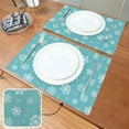thumbnail image 2 of Winter Snowflake Turquoise Placemats Set of 4 Aqua Christmas Snow Snowman Cyan Xmas Table mats Burlap Placemat Kitchen Mat Dining Room Decoration 12" x 18" Washable Fast Dry, 2 of 8