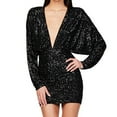 thumbnail image 4 of Kaemgyyd Cocktail Dresses for Women Long Sleeve Sequin Short Dress Sparkly Glitter V Neck Bodycon Mini Dress for Party Club, 4 of 6