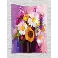 thumbnail image 1 of Gerber Daisy Tapestry, Hand Painted Floral Gerbera Daisy Sunflower and Green Leaf Bouquet Still Life, Wall Hanging for Bedroom Living Room Dorm Decor, 60W X 80L Inches, Multicolor, by Ambesonne, 1 of 2