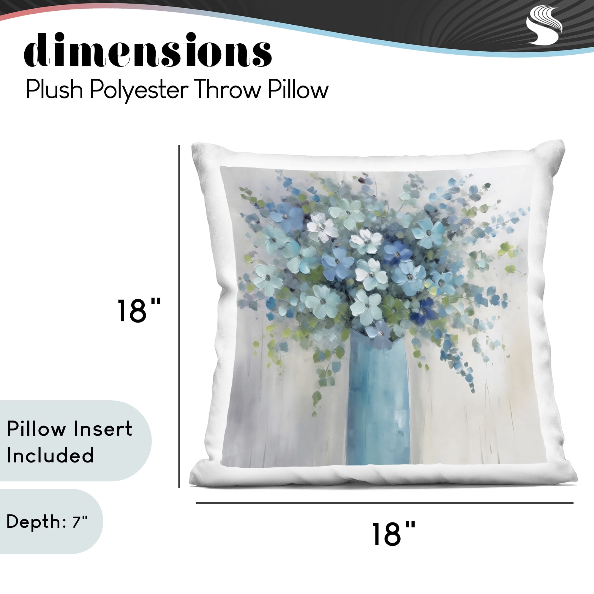 Stupell Industries Indigo Bouquet in Blue Vase Decorative Printed Throw Pillow, design by Creative Studio, 18 x 7 x 18