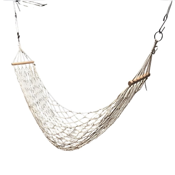 LAMIRO Cotton Rope Hammock, Hanging Net, Hammock for Indoor or Outdoor, Hammock with Wooden Stick, with Tie-Down Bag Strap for Backyard, Patio, Beach, Camping 110*220cm (White)