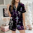 thumbnail image 3 of Women Halloween Pajama Sets 2 Piece Pj Set Ghost Graphic Button Down Soft Breathable Sleepwear with Shorts Easy Fit Lounge Sets for Women, 3 of 5