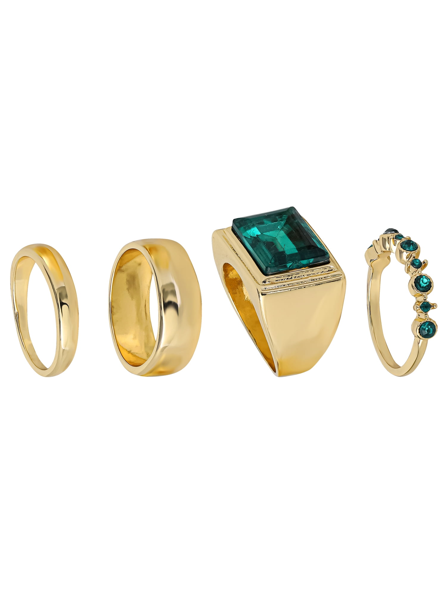 Jessica Simpson Women's 4 Pack Ring Set, Gold-Tone, Stackable with Emerald Stone