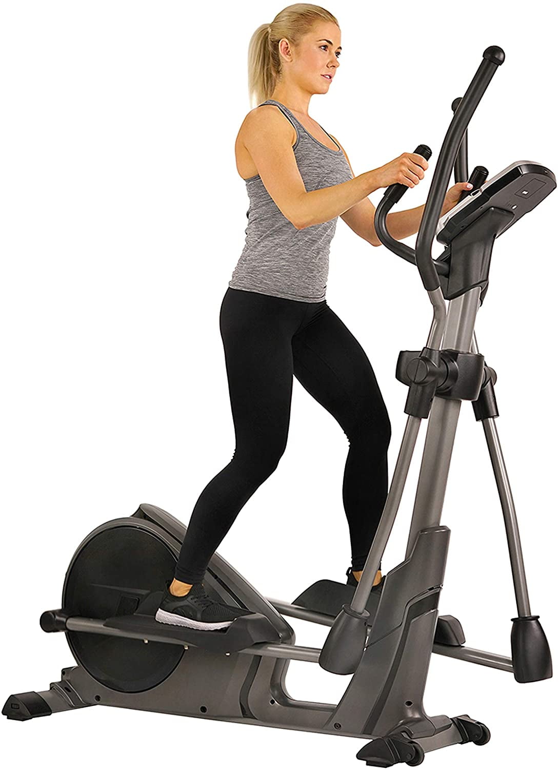 Sunny Health &amp; Fitness Magnetic Elliptical Trainer Machine w/Device Holder, Programmable Monitor and Heart Rate Monitoring, 330 LB Max Weight - SF-E3912, Silver