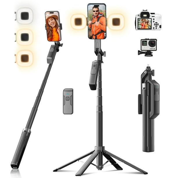 Trípode para teléfono Selfie Stick Funxee, 180 cm, con mando a distancia y 2 LED