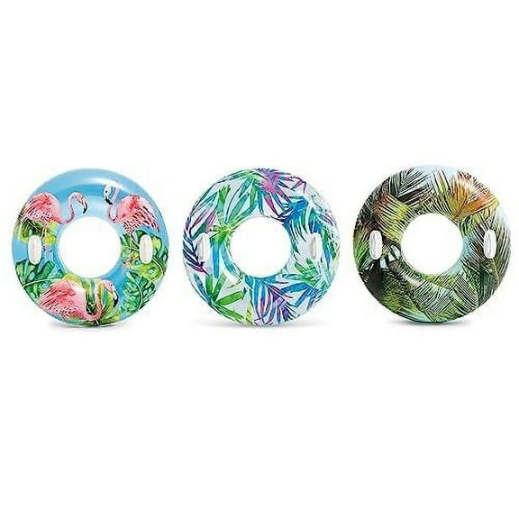 Intex Handle Attached Transparent Tube Unisex Pool Ring Float, Groovy flower, 38"
