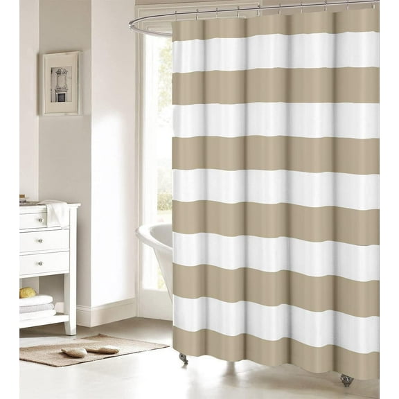 Tan Taupe Stripe Shower Curtain for Bathroom Hotel Quality Fabric Shower Curtains,Taupe Tan Brown Stripes Decorative Bathroom Shower Curtain Set with Hooks Small Stall Size 36" x 72"