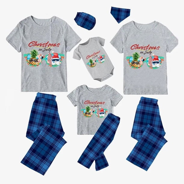 Pijamas familiares navideños a juego, conjuntos de pijamas grises con gafas de sol, Navidad en julio