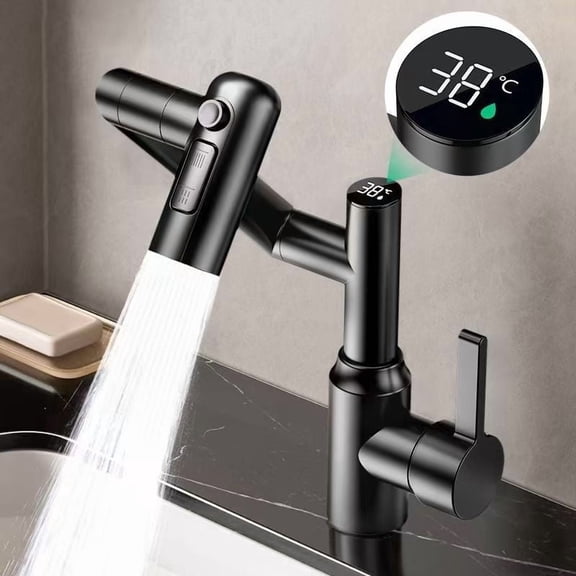 304 Stainless Steel Digital Display Faucet - 360° Swivel Arm & 3 Spray Modes