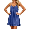 thumbnail image 3 of Women's V Neck Slip Dress Swing Ruffle Hem Dress with Bow Soft Breathable Relaxed Fit Loungewear Dresses for Women Navy M, 3 of 5