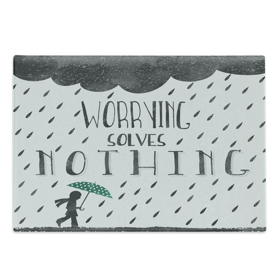 Motivation Cutting Board, Worrying Solves Nothing Man Walking in Stormy Rainy Day, Decorative Tempered Glass Cutting and Serving Board, in 3 Sizes, by Ambesonne