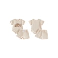 thumbnail image 2 of BemeyourBBs Toddler Baby Boy Little Brother Big Brother Matching Outfit Infant Boys Summer Clothes Waffle Knit Short Sleeve Letters Embroidery Romper T Shirt with Shorts Set, 2 of 9
