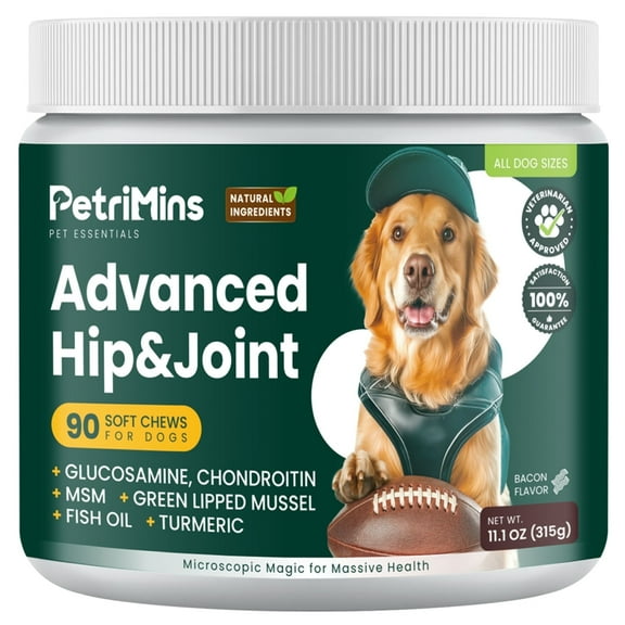 PetriMins Advanced Hip & Joint Chewable Supplement for Dogs, Bacon Flavor, 90 Count