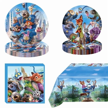41Pcs Zootopia Birthday Decorations, 20 Plates, 20 Napkins and 1 Tablecover for Zootopia Birthday Party Supplies