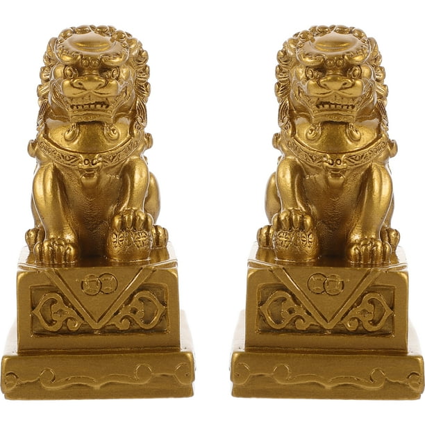 ColoMX 2 piezas Estatuas de león esculturas de león de resina animales figuras de escritorio adornos de león