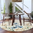 thumbnail image 4 of Blue Flowers Rustic 7ft Round Rug, Spring Vintage Botanical Floral Beige Non-Skid Rubber Backing Large Area Rugs - Living Room Bedroom Home Office, Indoor Floor Mat Carpets Washable Rug, 4 of 9