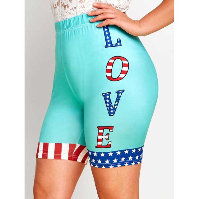 Tallas grandes Bandera americana Alto aumento Leggings cortos Rosegal Leggings de talla grande