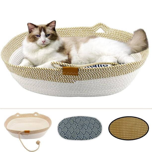 Cama para Mascotas Ovalada de Cuerda de Algodón Yaruiguang para Gatos y Perros Amarilla