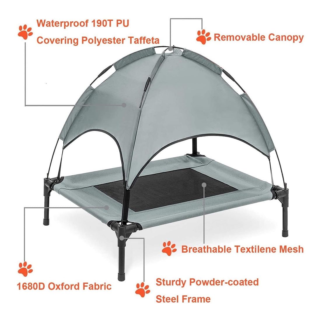 PawfectPals Portable Cooling Waterproof Elevated Heavy Duty Camping Pet Bed  with Detachable Shade (Med)