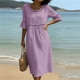 thumbnail image 4 of YuXingFu Summer Dresses for Women 2026 Maxi Crew Neck Plus Size Womens Dress 3/4 Sleeve Solid Color Long Casual Summer Purple XL, 4 of 6