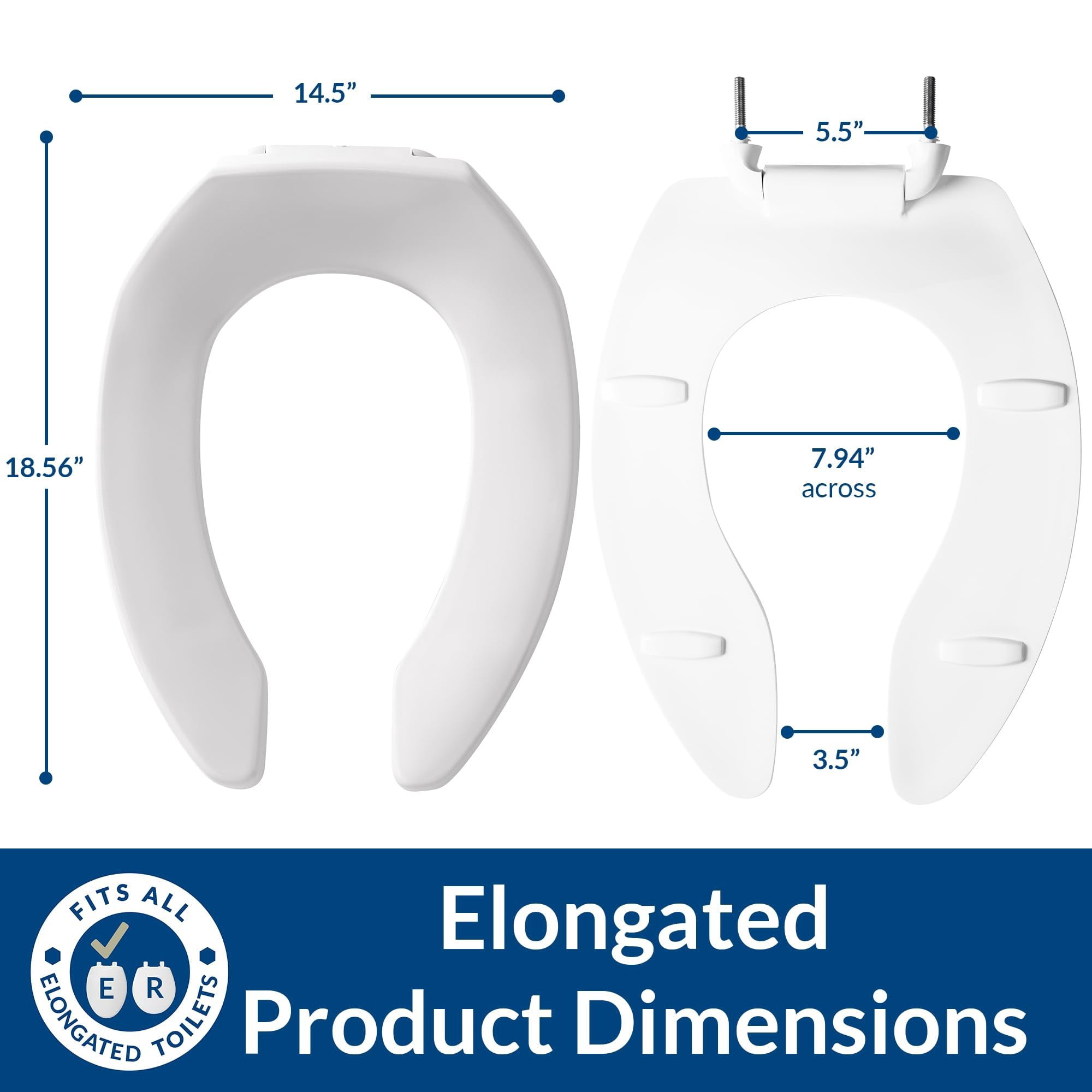 Church 295SSCT Commercial Plastic Elongated Toilet Seat, Available in Various Colors