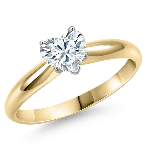 Gem Stone King 14K Two Tone Gold White Moissanite Solitaire Engagement Ring for Women | 1.08 Cttw | Heart Shape 6.5MM | Available in Size 5,6,7,8,9