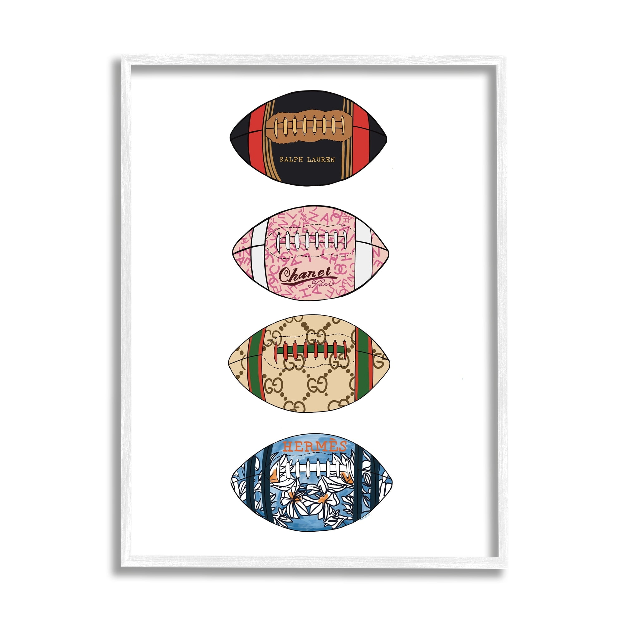 Stupell Industries Trendy Glam Footballs Patterned Chic Fashion Designs Graphic Art White Framed Art Print Wall Art, Design by Amelia Noyes