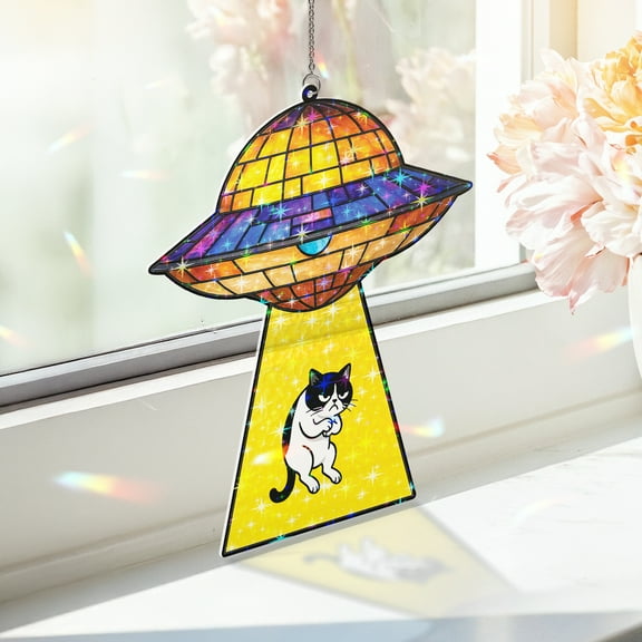 Lotusprinthandmade Funny UFO Cat Custom Shape Star Hologram Ornament 3.5in, Funny UFO Cat Artwork Ornament