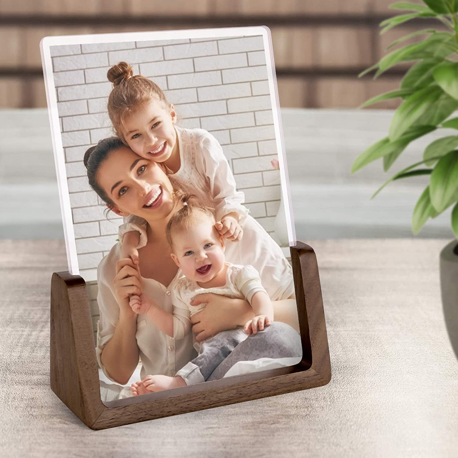 2-sided Rustic Walnut Wood Picture Frames Tabletop 