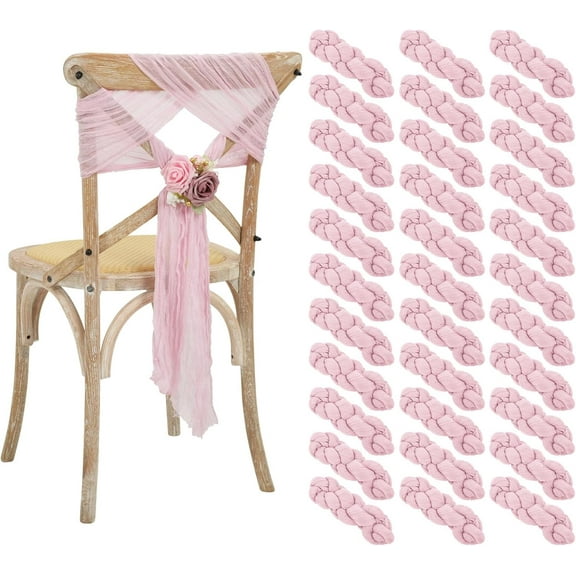 Cheesecloth Chair Sashes Bows Wedding Aisle Decorations Chair Ribbon Ties Back Sash for Wedding Party Events Banquet Chair Cover Decoration (Light Pink)