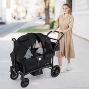 Infans Wagon Stroller for 2 Kids Push Pull Double Stroller with Adjustable Handle