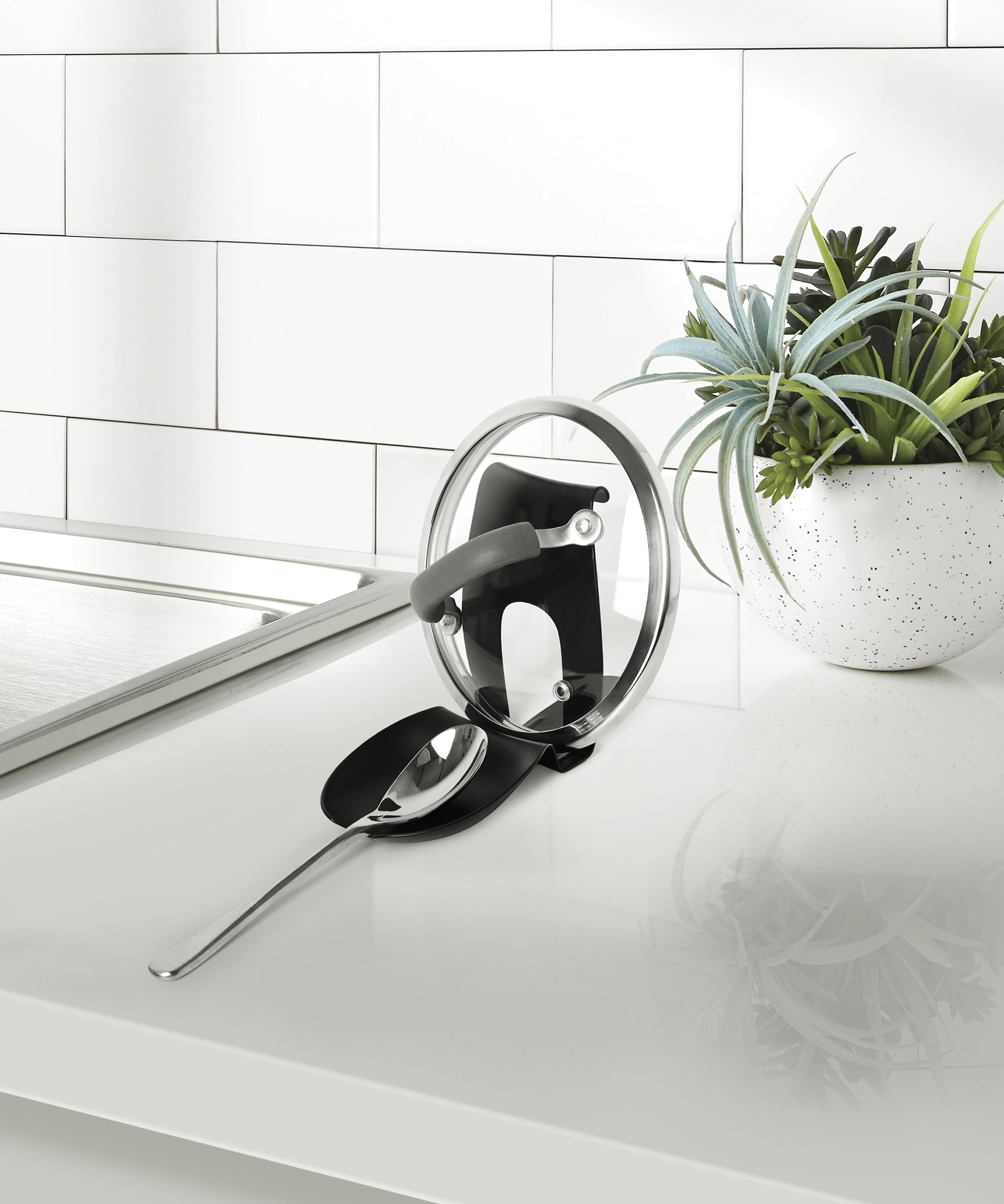 Mainstays Spoon Rest and Pot Lid Holder Black Metal